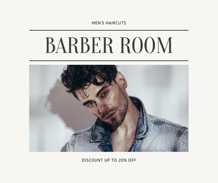 Barbershop Offer with Handsome Man Facebook Modelo de Design