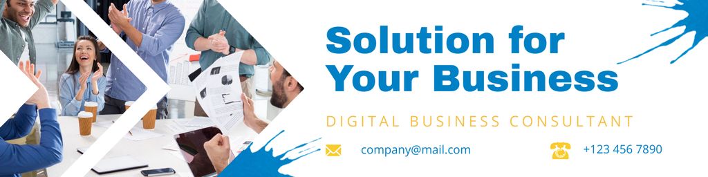 Modèle de visuel Digital Business Consultant Offer with Successful Team - LinkedIn Cover