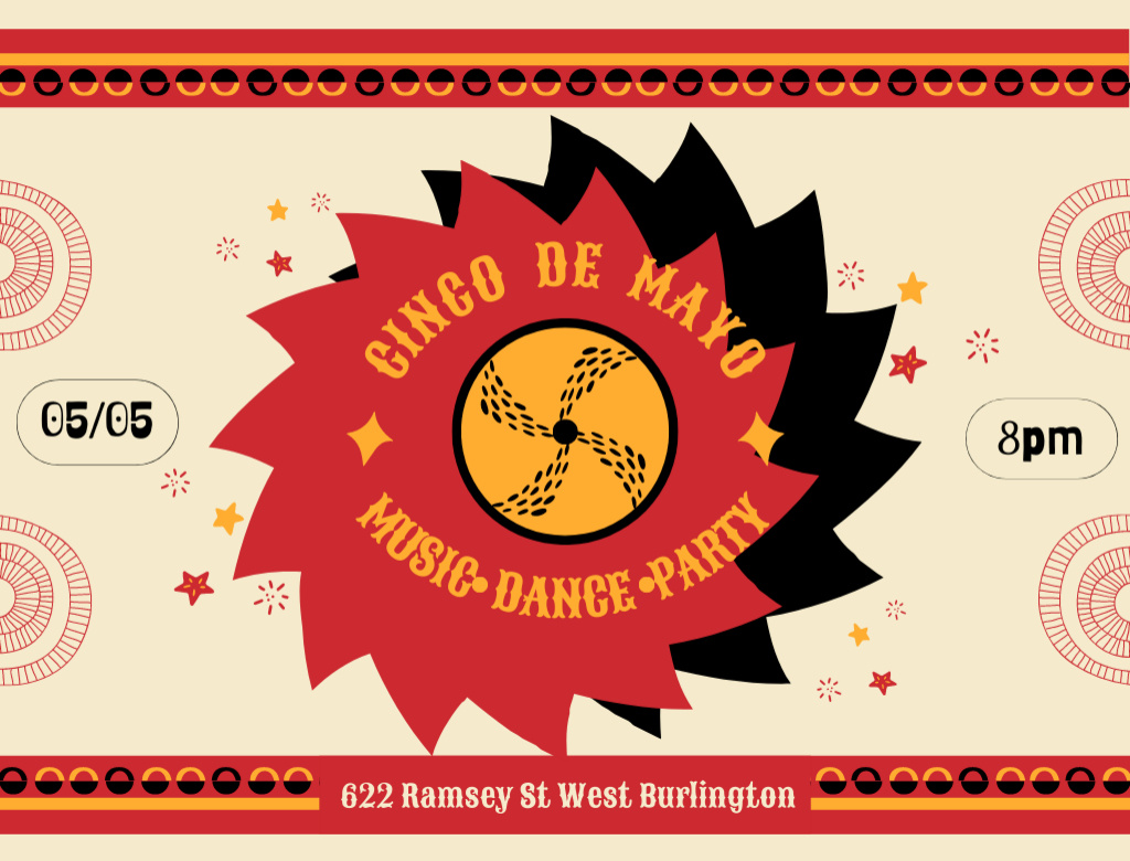 Cinco de Mayo Party Invitation Postcard 4.2x5.5in – шаблон для дизайну
