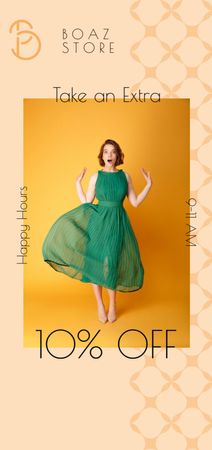 Designvorlage Clothes Shop Offer with Woman in Green Dress für Flyer DIN Large