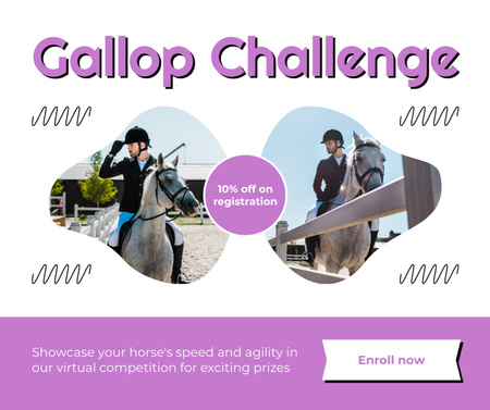 Ontwerpsjabloon van Facebook van Korting op inschrijving voor Gallop Equestrian Challenge