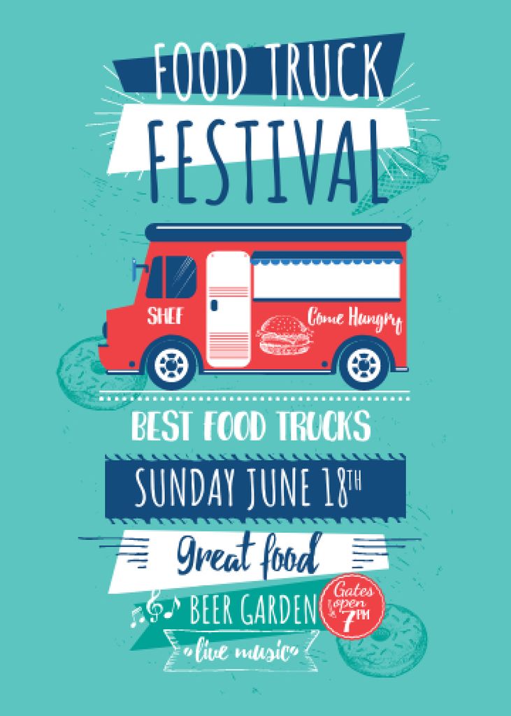 Food Truck Festival Announcement with Delivery Van Invitation Design Template