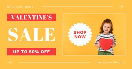 Valentine's Day Sale with Little Girl Facebook AD Design Template