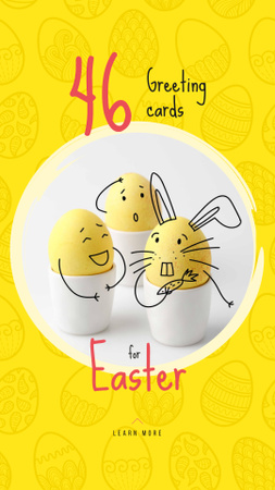 Colored Cute Easter eggs on Yellow Instagram Story tervezősablon