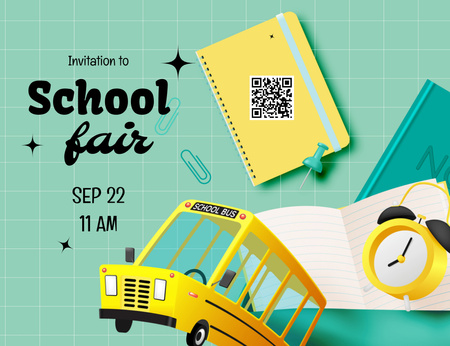 School Fair Announcement With Stationary Invitation 13.9x10.7cm Horizontal Modelo de Design