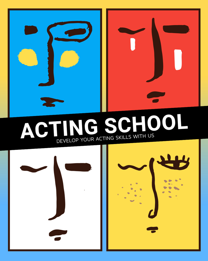 Promo of Acting School with Vivid Sketches of Faces Instagram Post Verticalデザインテンプレート