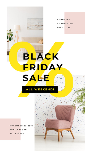 Black Friday Offer with Cozy interior in light colors Instagram Story Modelo de Design