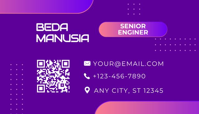 Platilla de diseño Senior Engineer's Contact Info on Vivid Purple Business Card US