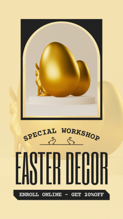 Modèle de visuel Annonce de décoration de Pâques avec des œufs d'or et un lapin - Instagram Video Story