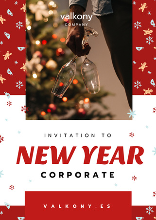 Man with Champagne Glasses at New Year Corporate Party Flayer Design Template