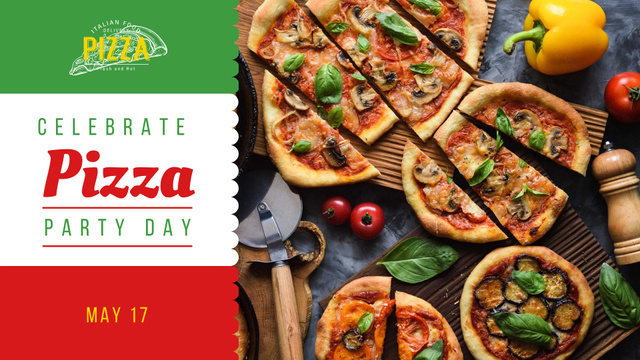 Pizza Party Day tasty slices FB event cover – шаблон для дизайна
