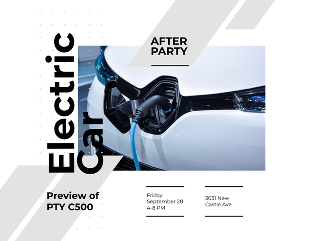 Platilla de diseño After Party Event With Electric Car Preview On Friday Flyer 8.5x11in Horizontal
