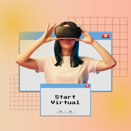 Designvorlage Woman in Virtual Reality Glasses für Instagram
