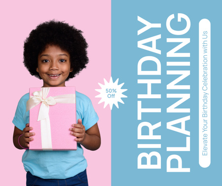 Designvorlage Planung einer Geburtstagsfeier mit einem süßen afroamerikanischen Kind für Facebook