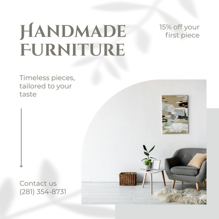 Designvorlage Rabatt auf den ersten Kauf stilvoller handgefertigter Möbel für Animated Post