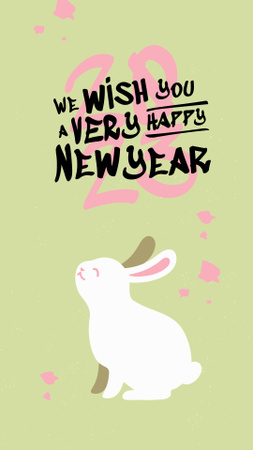 Designvorlage New Year Greeting with Cute White Bunny für Instagram Story