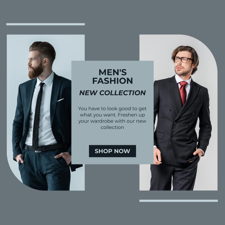 Male Clothing New Collection Anouncement with Businessmen Instagram Design Template