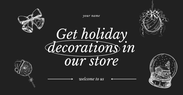 Winter Holidays Decorations Offer With Sketches Facebook AD Πρότυπο σχεδίασης