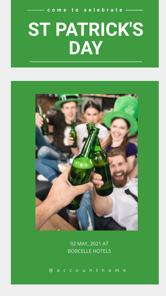 St. Patrick's Day Party Announcement with Beer Bottles Instagram Story Šablona návrhu