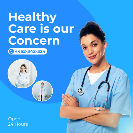 Template di design Medical Services with Female Doctor with Stethoscope Instagram AD