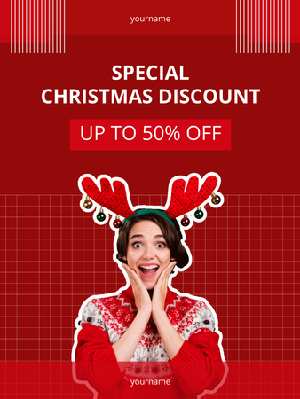 Funny Woman on Special Christmas Discount Red Poster US Design Template
