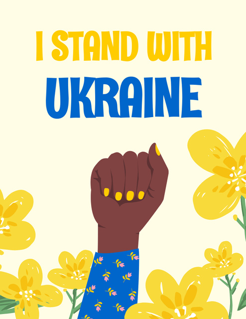 Black Woman standing with Ukraine Flyer 8.5x11in Design Template
