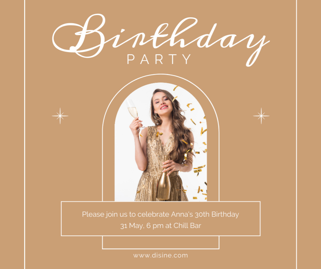 Birthday Party Announcement with Happy Woman Facebook tervezősablon