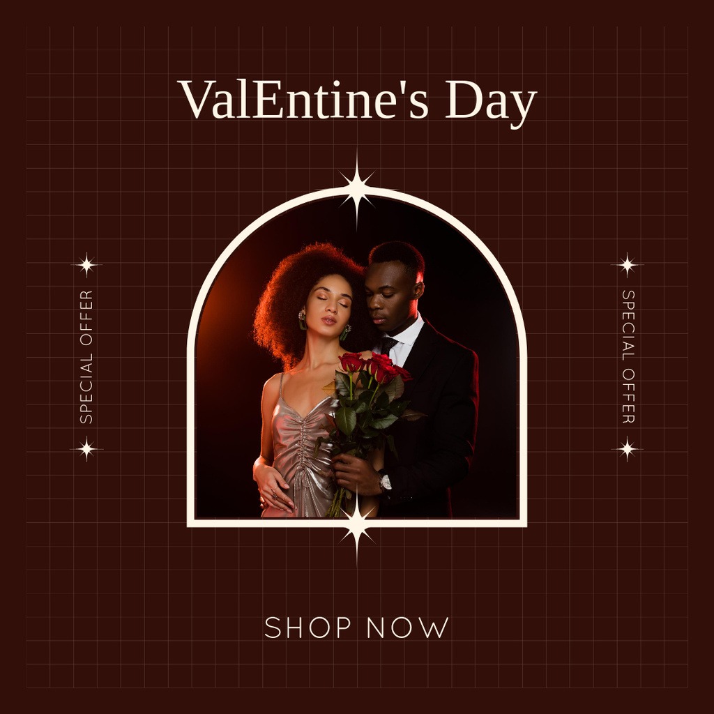 Valentine's Day Sale Announcement with African American Couple in Love Instagram ADデザインテンプレート