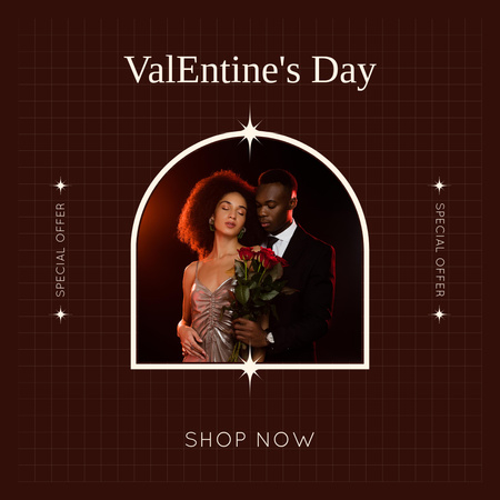 Template di design Annuncio di vendita di San Valentino con coppia afroamericana innamorata Instagram AD