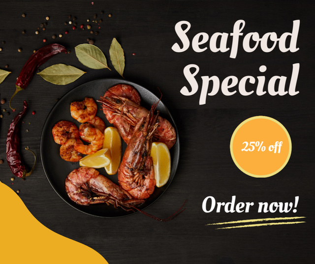 Seafood Special Offer with Tasty Dish Facebook Modelo de Design