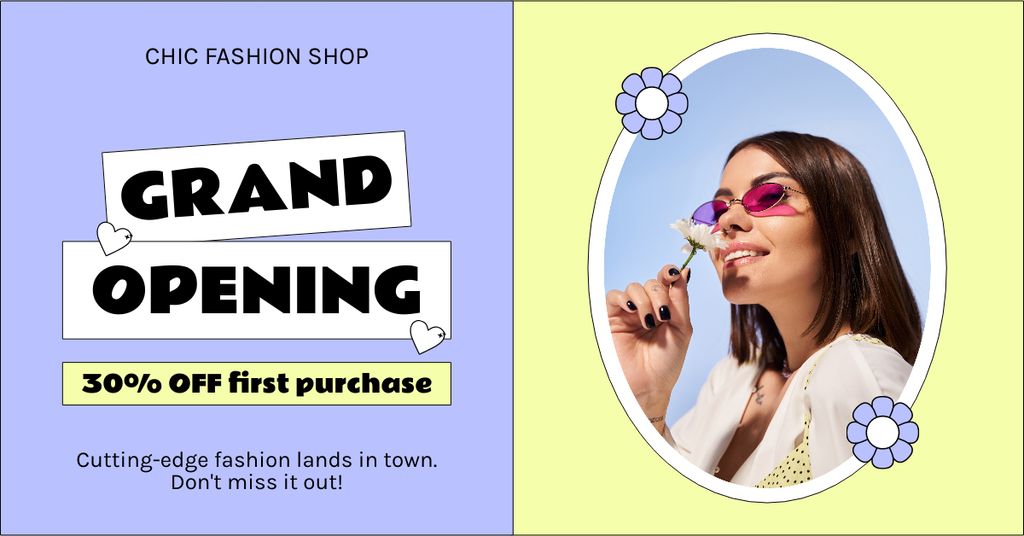 Plantilla de diseño de Chic Fashion Shop Grand Opening With Discount On Purchase Facebook AD 