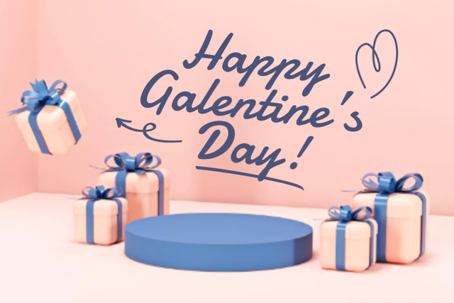 Galentine's Day Greeting with Cute Gift Boxes Postcard 4x6in – шаблон для дизайна