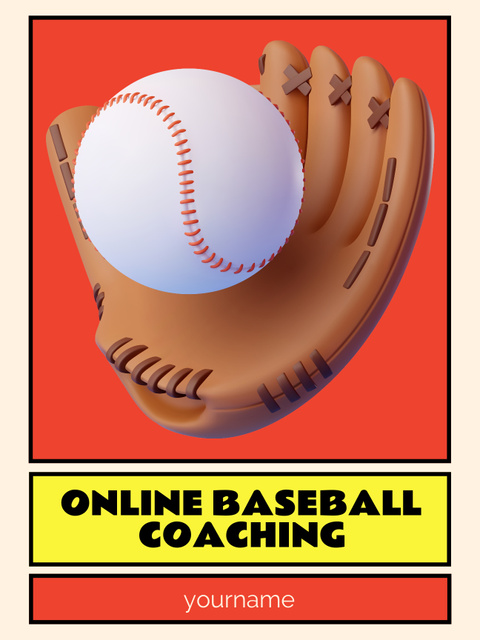 Online Baseball Coaching Offer with Ball Poster US Design Template