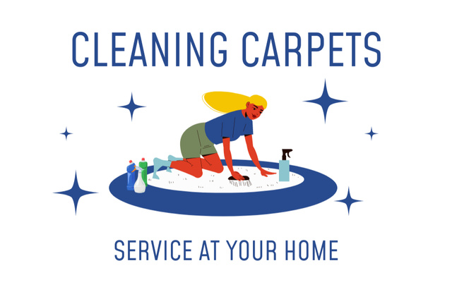 Offer of Carpet Cleaning Services Business Card 85x55mm Tasarım Şablonu
