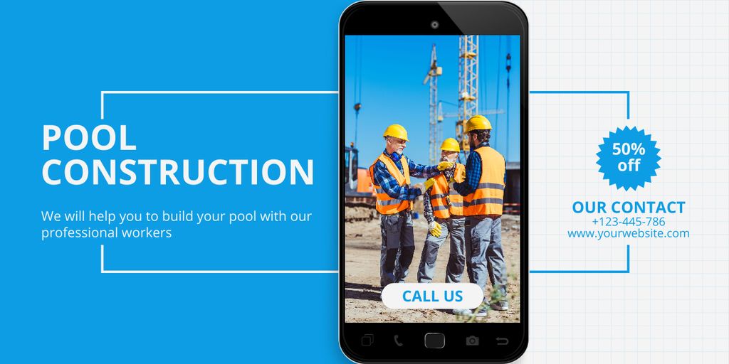 Announcement of Discount on Pool Construction Services Image Design Template