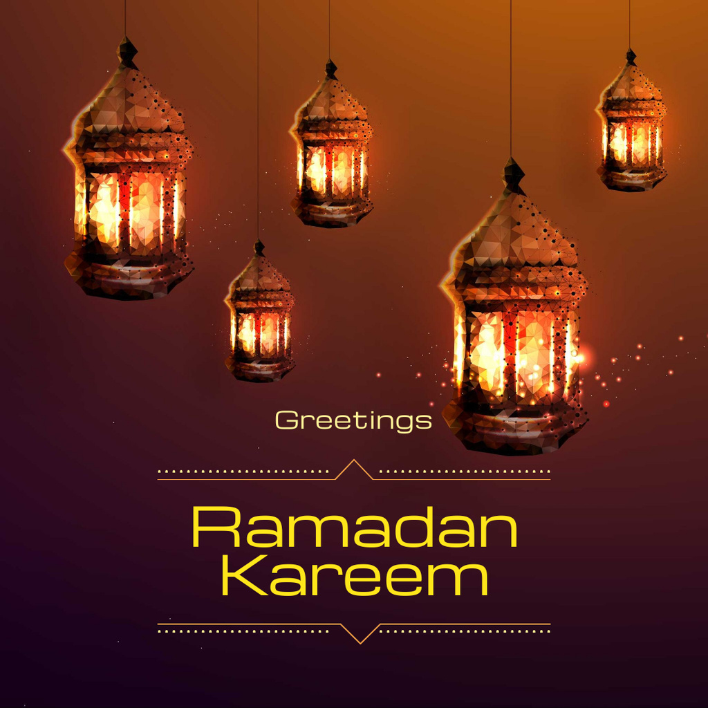 Plantilla de diseño de Ramadan Kareem Greeting Golden Lanterns Instagram 