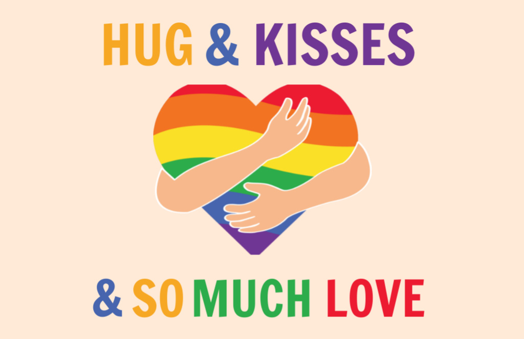 Hugs and Kisses with Rainbow Heart Thank You Card 5.5x8.5in Šablona návrhu