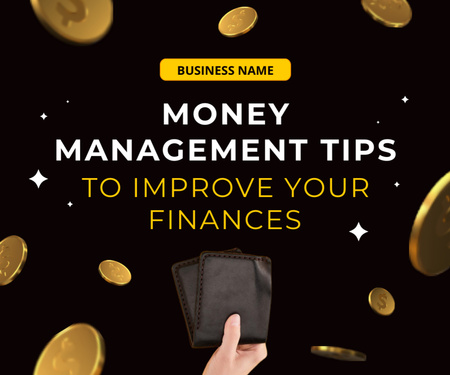 Money Management Tips on Black Medium Rectangle Πρότυπο σχεδίασης
