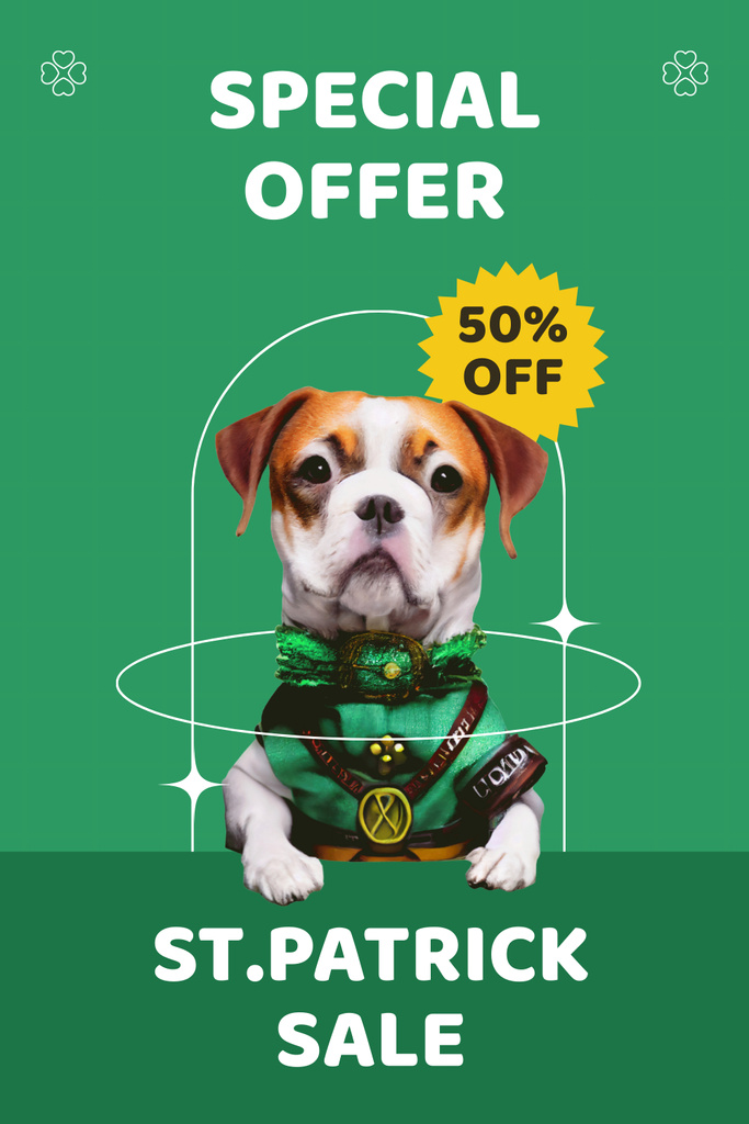Plantilla de diseño de St. Patrick's Day Sale Special with Cute Puppy Pinterest 