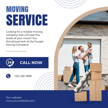 Moving Services Ad with Happy Family near Storage Instagram Design Template