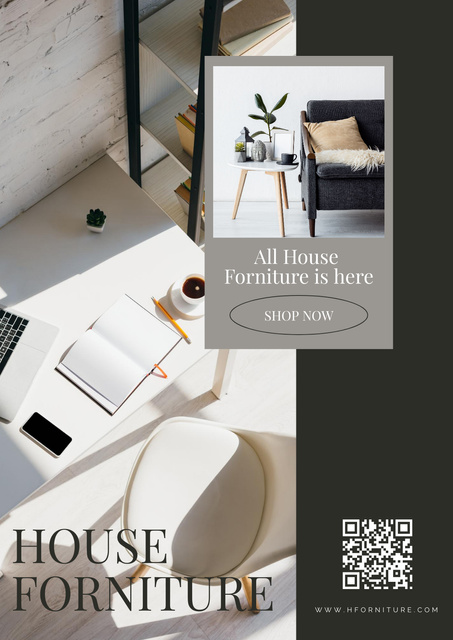 House Furniture Collage Grey Poster Design Template
