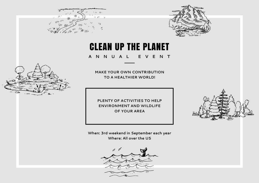Planet Cleaning Event Ad on Grey Poster B2 Horizontal Design Template