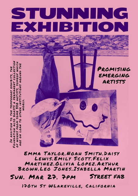 Art Exhibition Announcement With Stunning Artworks In Pink Poster Design Template