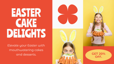 Easter Cake Delights Ad with Cute Girl in Bunny Ears FB event cover Design Template