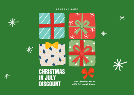 July Christmas Sale Announcement on Green Flyer A5 Horizontal Design Template