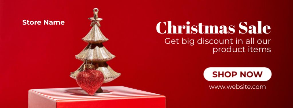 Christmas Product Discount Baubles Shaped Tree and Heart Facebook cover Tasarım Şablonu