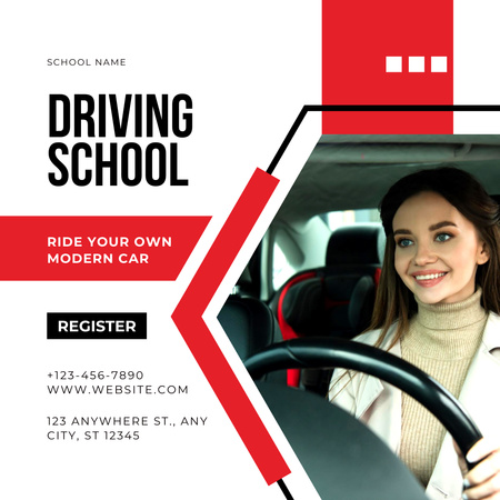 Modern Driving School Course Promotion With Slogan And Registration Instagram Modelo de Design