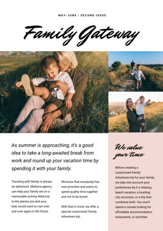 Plantilla de diseño de Actividades de vacaciones familiares con familia feliz en el campo Newsletter 