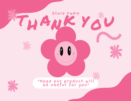 Plantilla de diseño de Mensaje de agradecimiento con emoji en rosa Thank You Card 5.5x4in Horizontal 