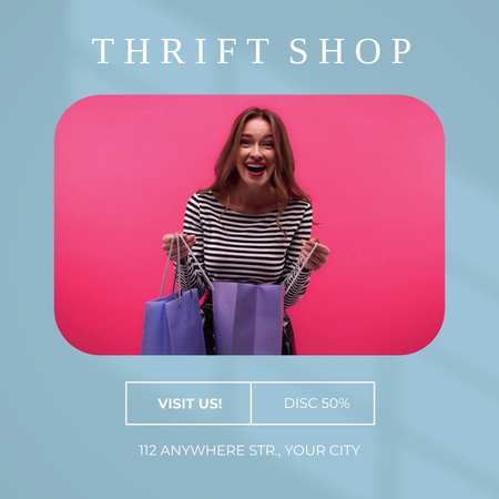 Happy Shopping in Thrift Shop Animated Post Design Template